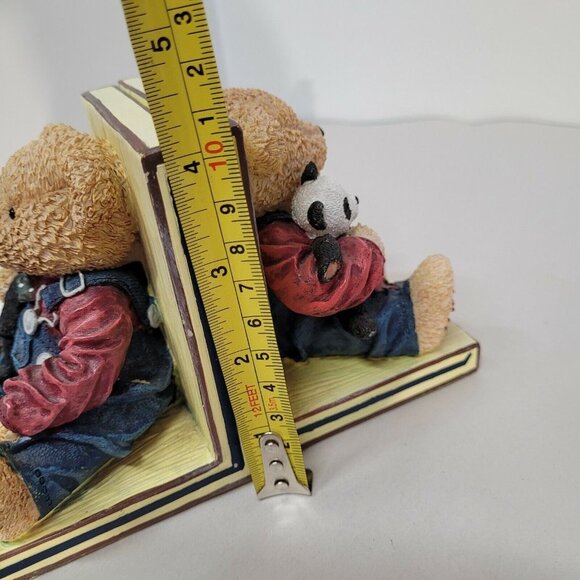Blue Jean Teddy Bear Bookends Hand Painted Heavy Resin Decor Nursery Y2K Cute!! - Picture 8 of 8